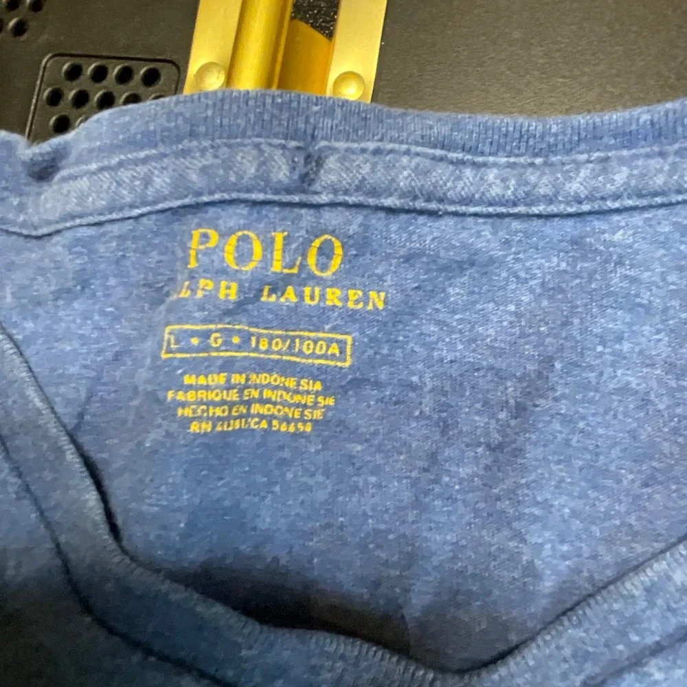 Polo Ralph Lauren Mens V-Neck‎ T-Shirt Blue Heather Cotton Pony Logo Large